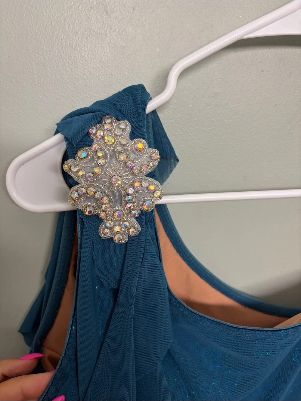 Girls Teal One-Shoulder Ruffle Dance Costume